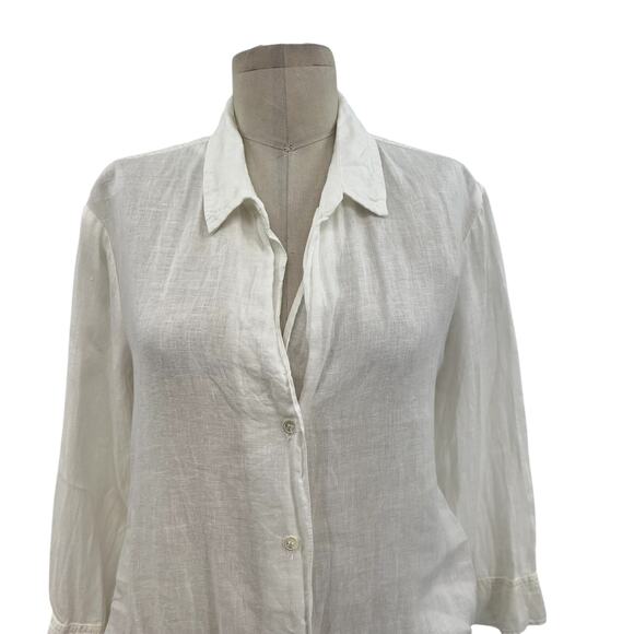 James Perse Linen Shirt Dress Button-Down Drawstring Waist White Size 1 Small - Picture 3 of 10